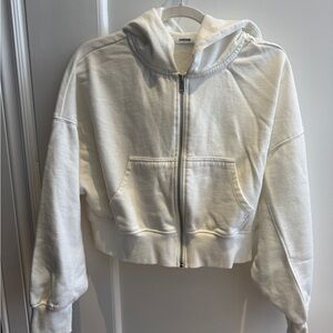 Garage White Cropped Hoodie Jacket